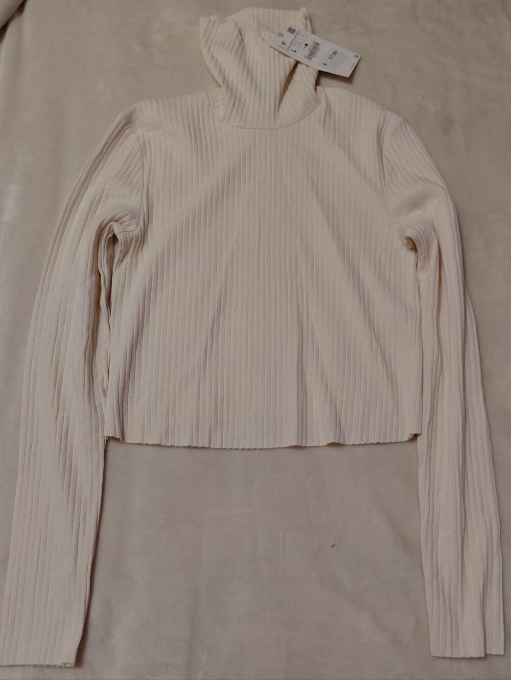 ZARA Ribbed Turtleneck Crop Sweater/Or Long Sleeve Top Cream Size L NWT - Picture 1 of 10